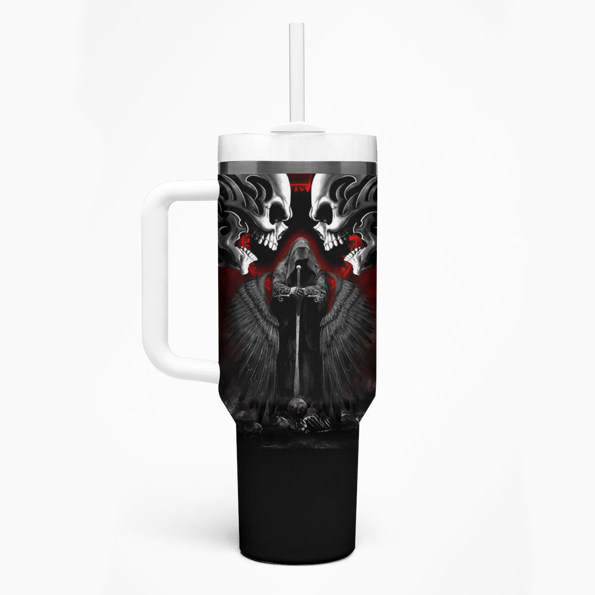 Skull Tumbler With Handle Double Skull And Death Angel - Wonder Print Shop