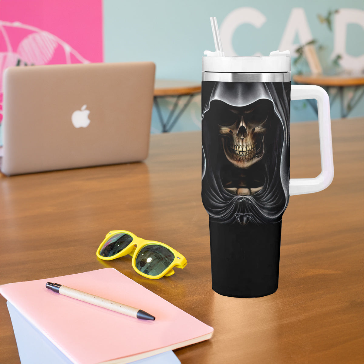 Skull Tumbler With Handle Double Skull And Death Angel - Wonder Print Shop