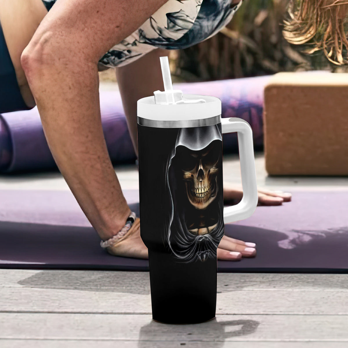 Skull Tumbler With Handle Double Skull And Death Angel - Wonder Print Shop