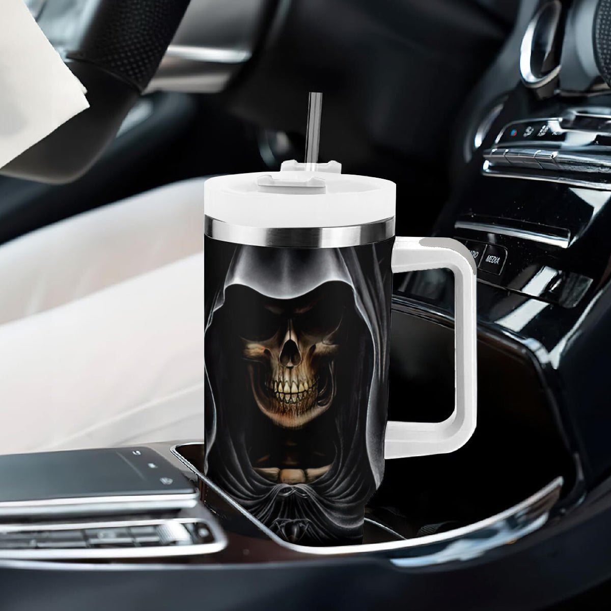 Skull Tumbler With Handle Double Skull And Death Angel - Wonder Print Shop