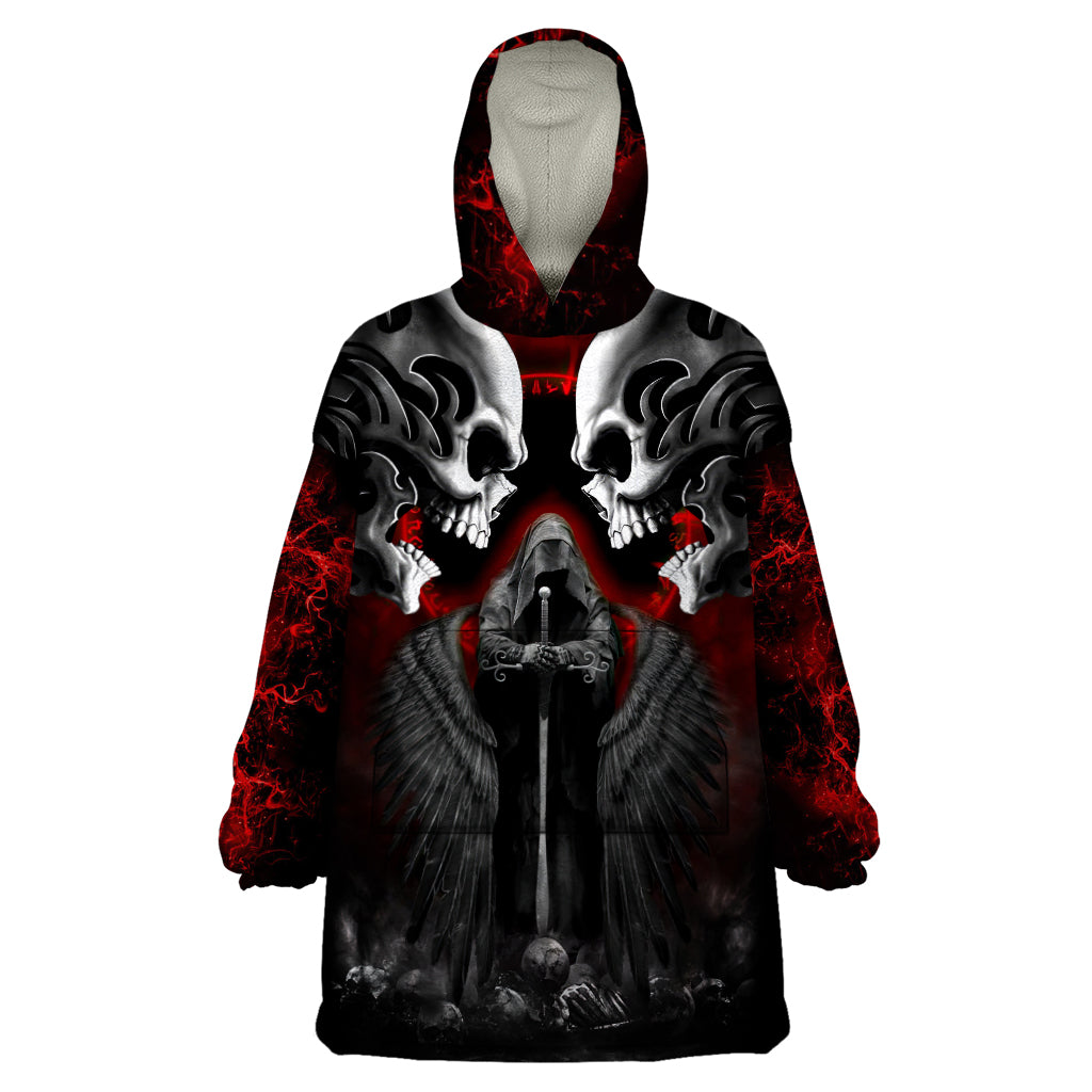 Skull Wearable Blanket Hoodie Double Skull And Death Angel - Wonder Print Shop