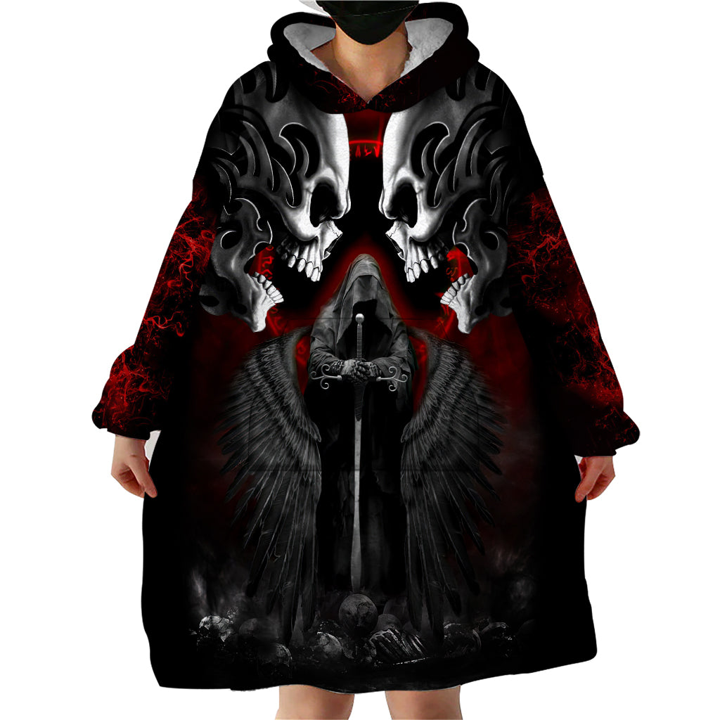 Skull Wearable Blanket Hoodie Double Skull And Death Angel - Wonder Print Shop