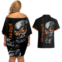 Skull Couples Matching Off Shoulder Short Dress and Hawaiian Shirt Ride Or Die - Wonder Print Shop