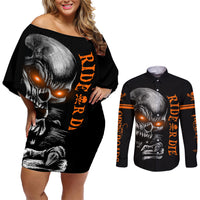 Skull Couples Matching Off Shoulder Short Dress and Long Sleeve Button Shirts Ride Or Die - Wonder Print Shop