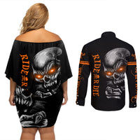 Skull Couples Matching Off Shoulder Short Dress and Long Sleeve Button Shirts Ride Or Die - Wonder Print Shop