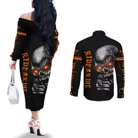 Skull Couples Matching Off The Shoulder Long Sleeve Dress and Long Sleeve Button Shirts Ride Or Die DT01