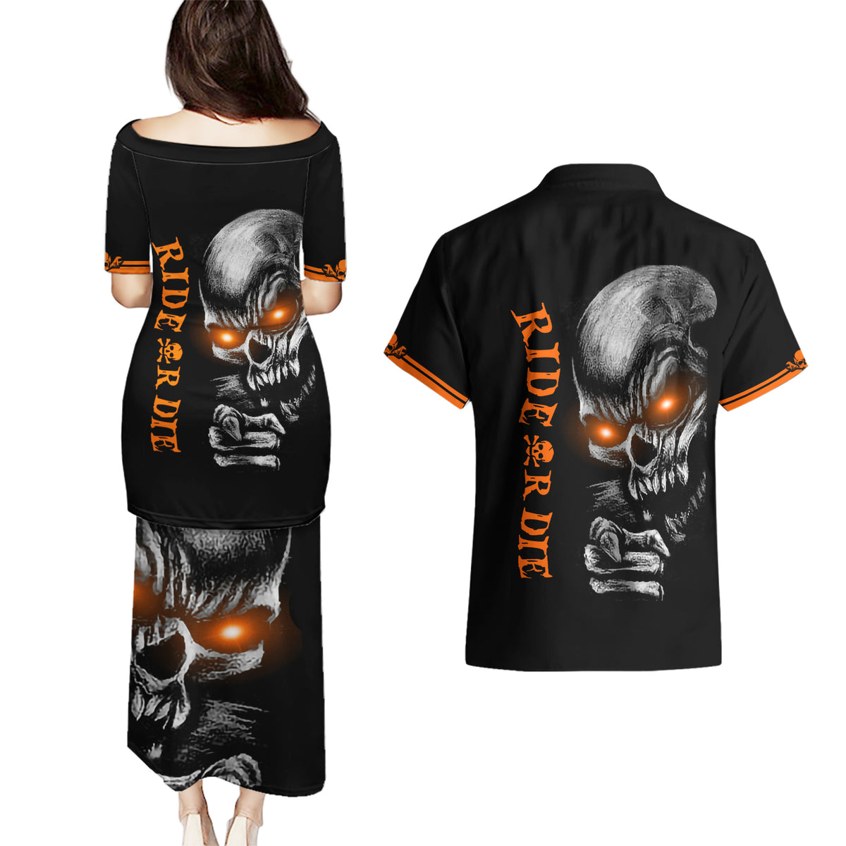 Skull Couples Matching Puletasi Dress and Hawaiian Shirt Ride Or Die - Wonder Print Shop