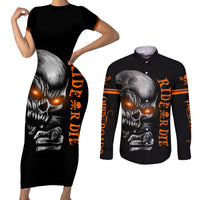 Skull Couples Matching Short Sleeve Bodycon Dress and Long Sleeve Button Shirts Ride Or Die - Wonder Print Shop