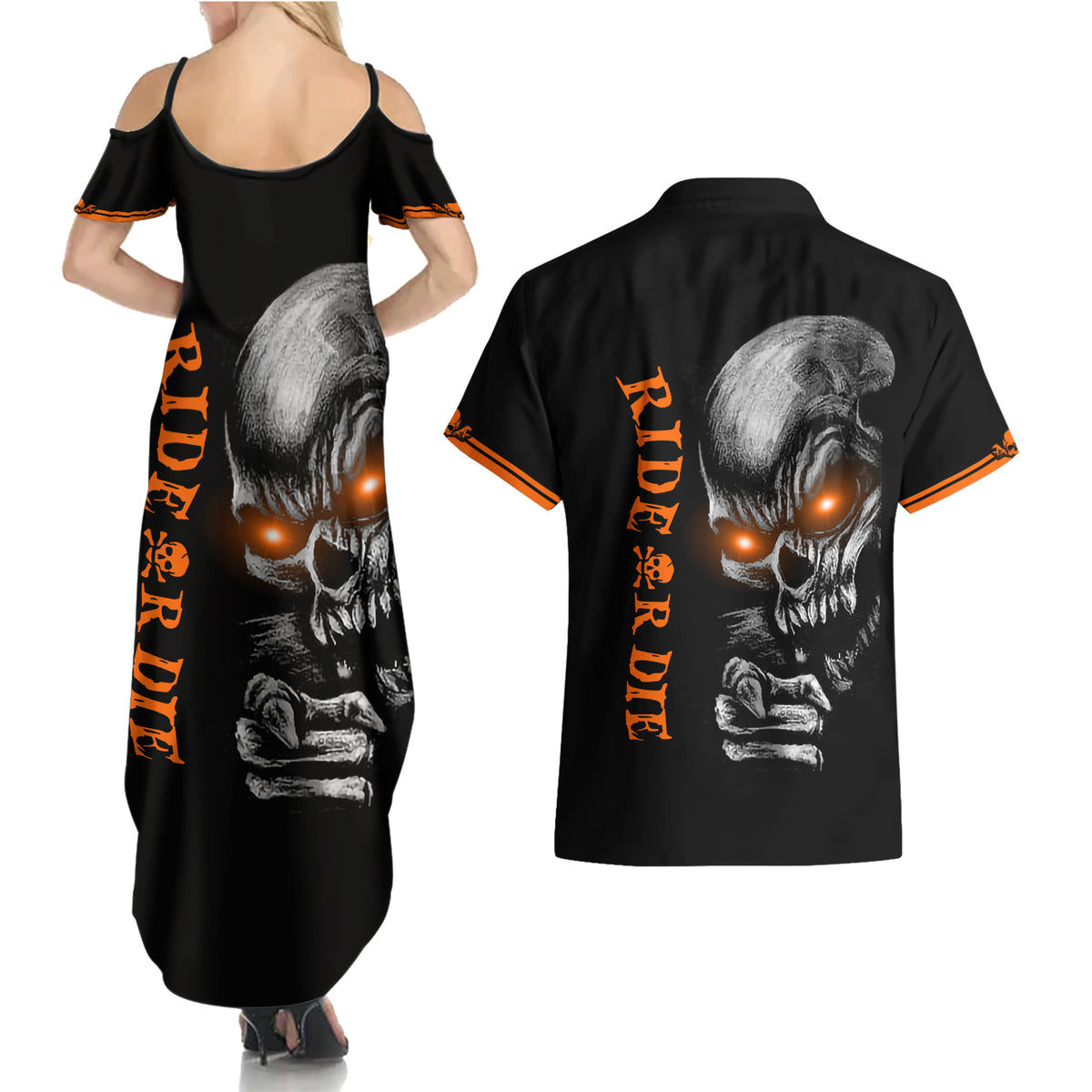 Skull Couples Matching Summer Maxi Dress and Hawaiian Shirt Ride Or Die - Wonder Print Shop