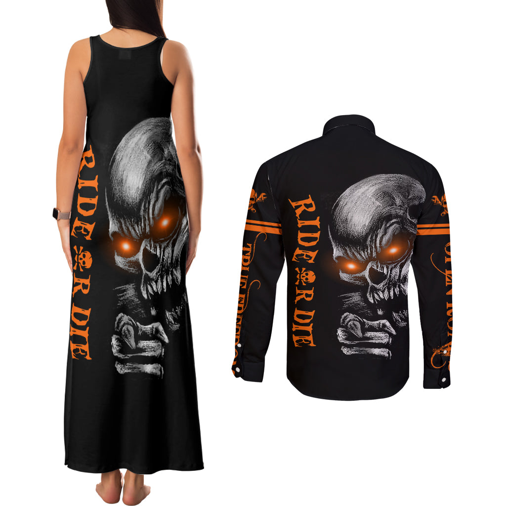 Skull Couples Matching Tank Maxi Dress and Long Sleeve Button Shirts Ride Or Die - Wonder Print Shop