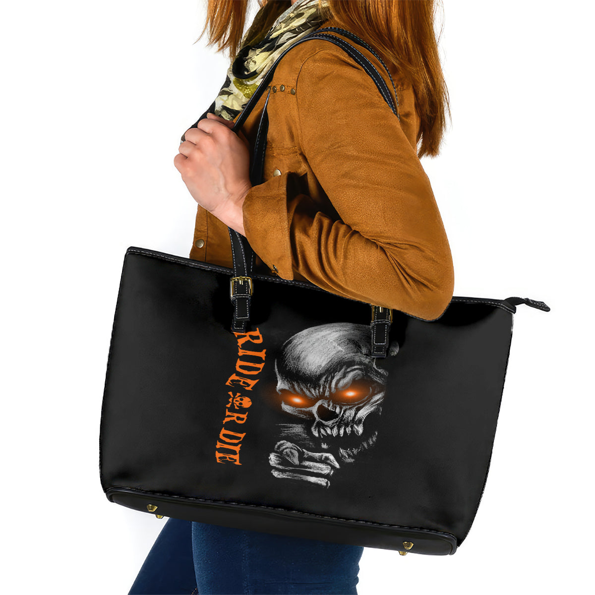 Skull Leather Tote Bag Ride Or Die - Wonder Print Shop
