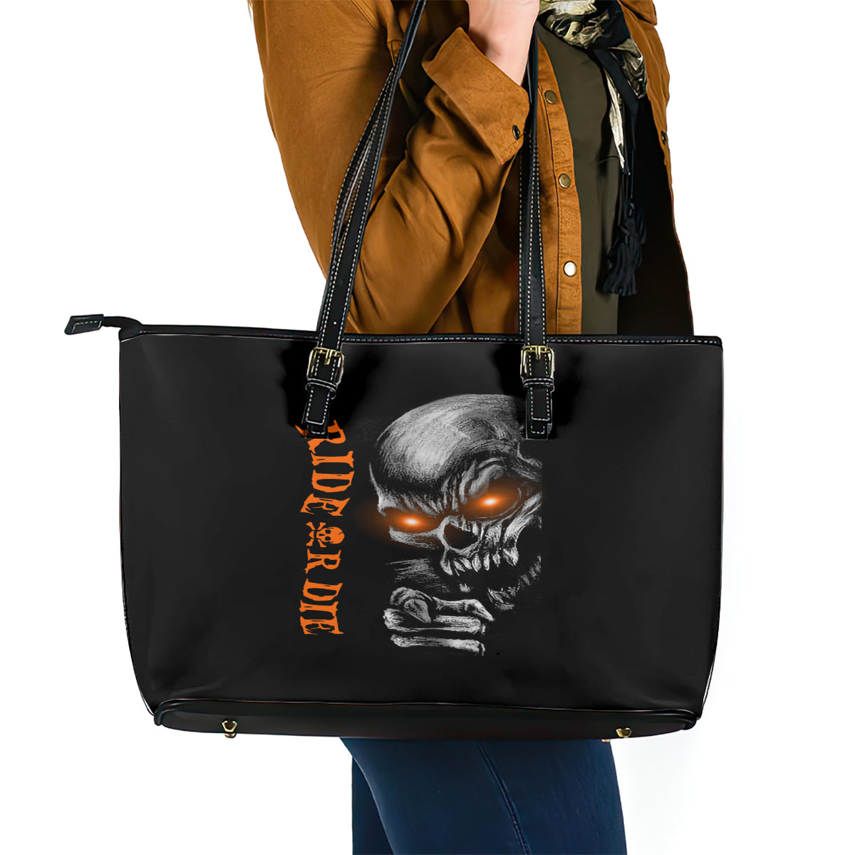 Skull Leather Tote Bag Ride Or Die - Wonder Print Shop
