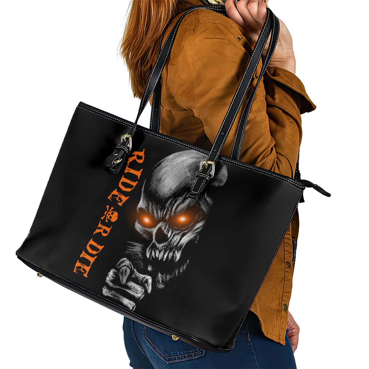 Skull Leather Tote Bag Ride Or Die - Wonder Print Shop