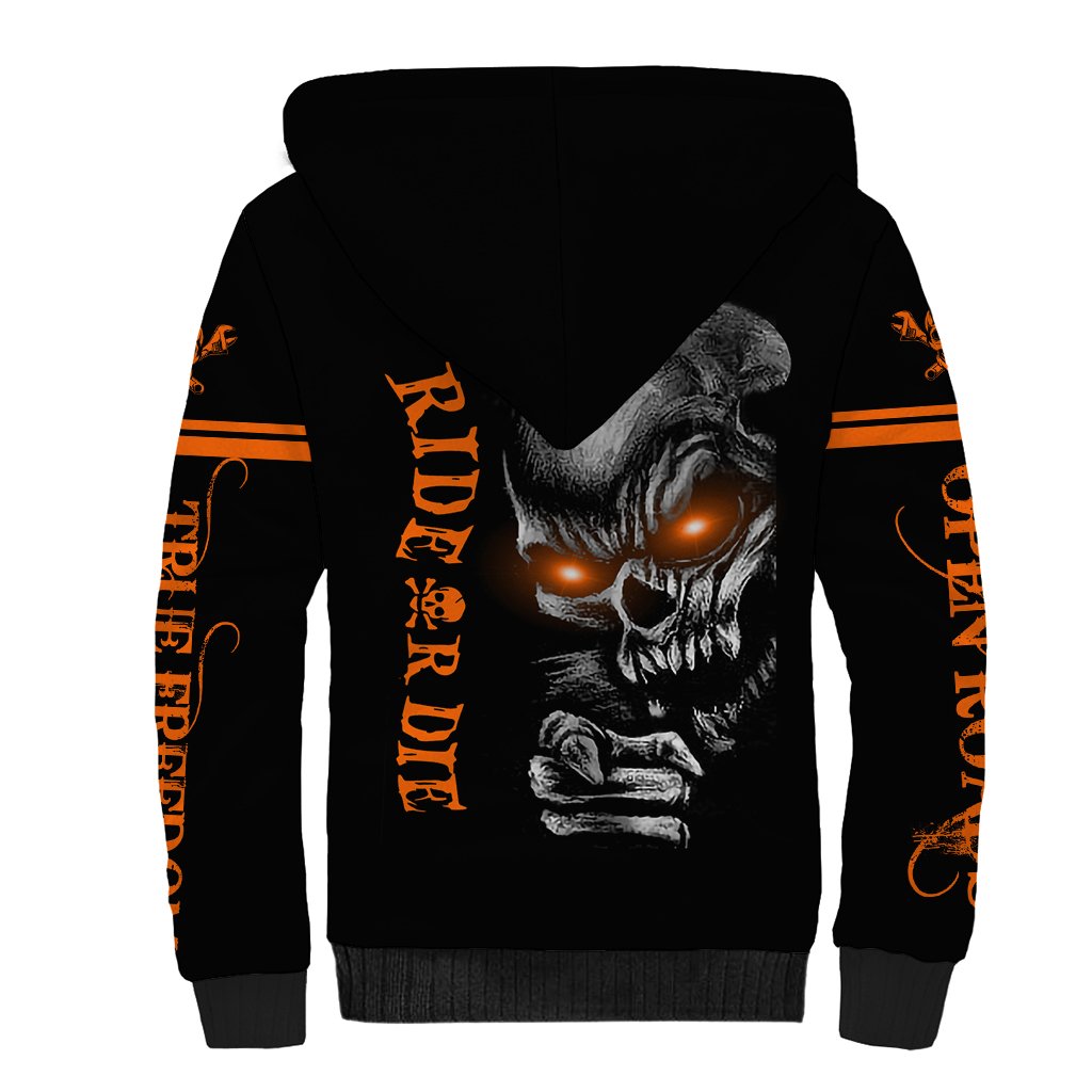 Skull Sherpa Hoodie Ride Or Die - Wonder Print Shop