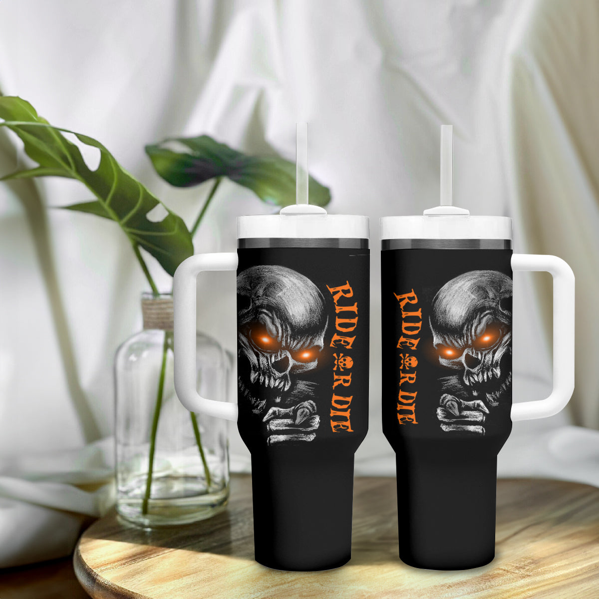 Skull Tumbler With Handle Ride Or Die - Wonder Print Shop