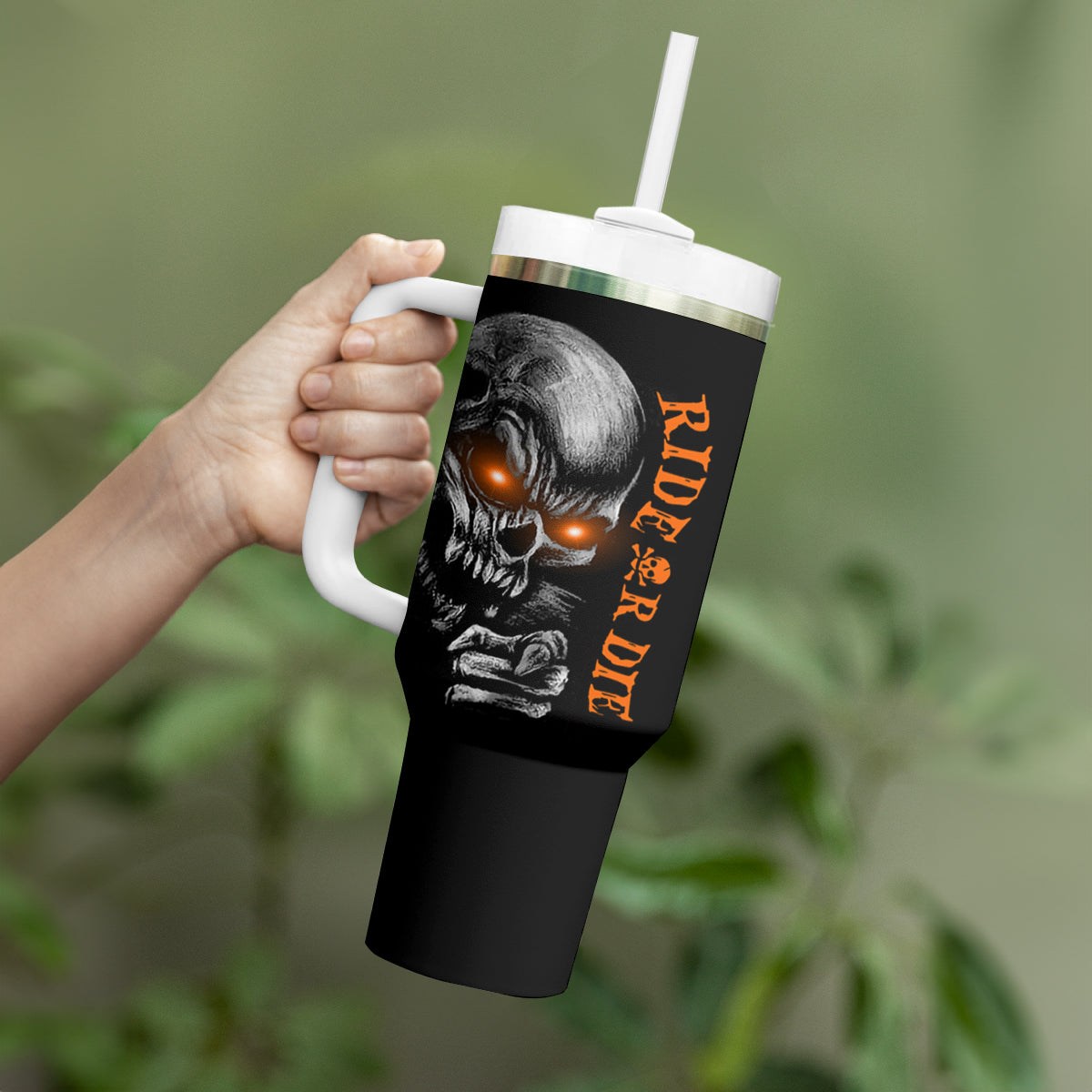 Skull Tumbler With Handle Ride Or Die - Wonder Print Shop