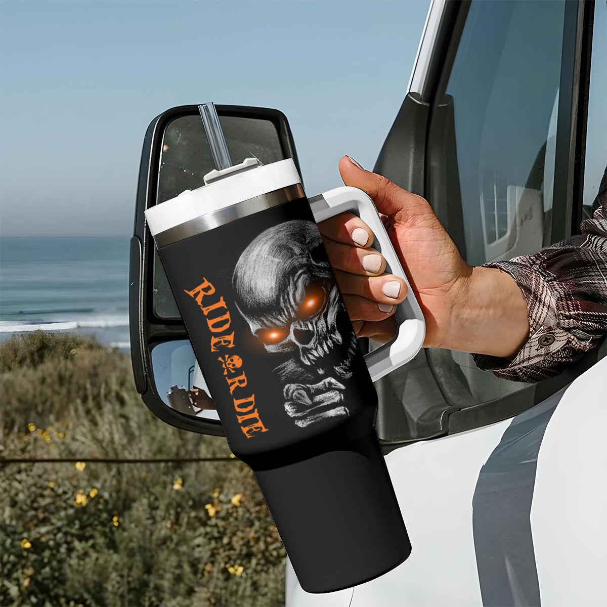 Skull Tumbler With Handle Ride Or Die - Wonder Print Shop