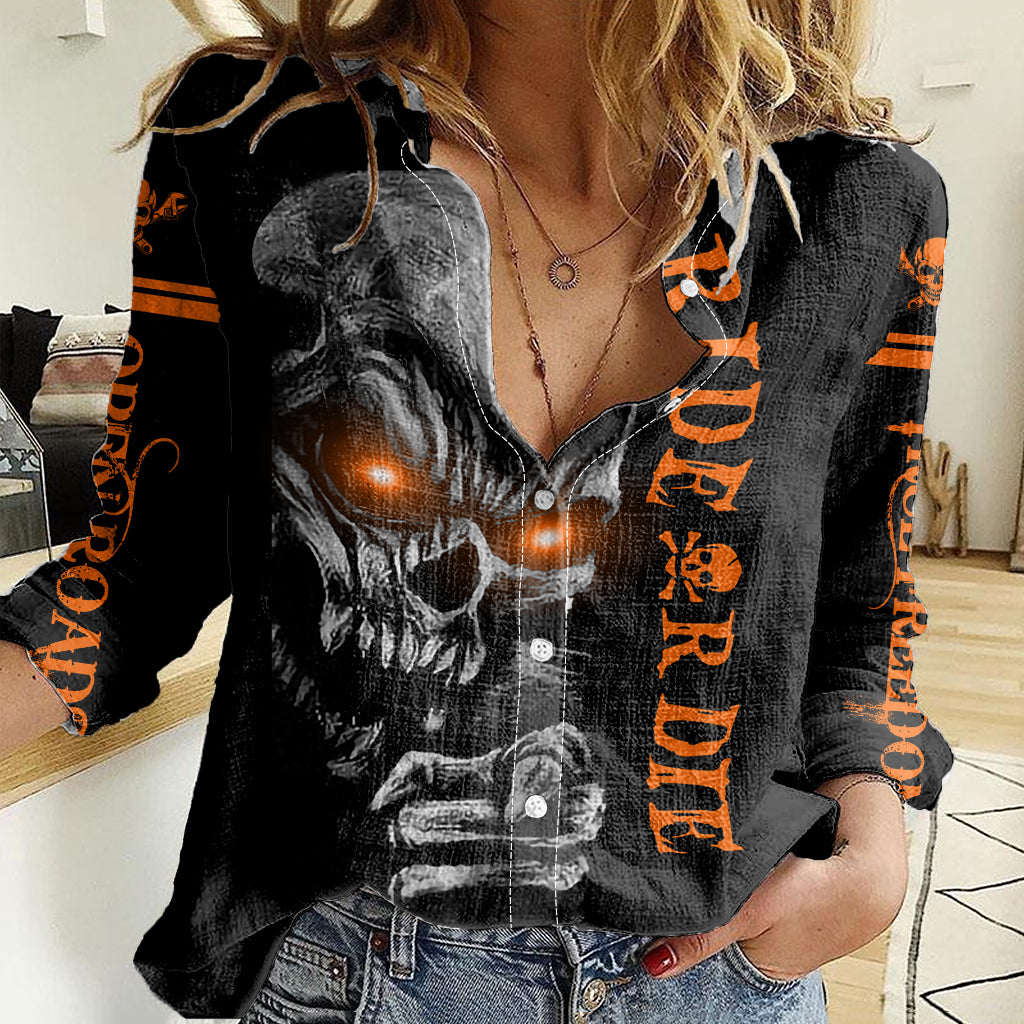 Skull Women Casual Shirt Ride Or Die - Wonder Print Shop