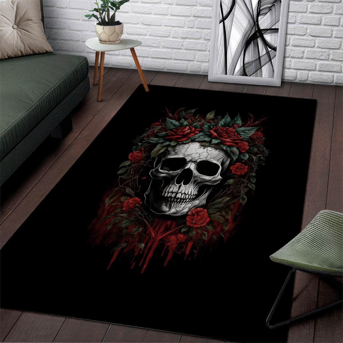 Skull Area Rug Red Rose - Wonder Print Shop