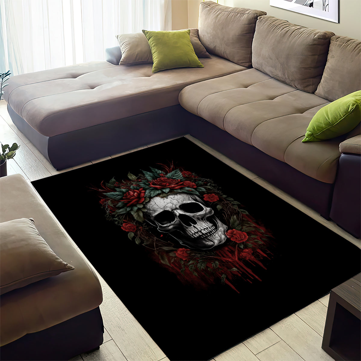 Skull Area Rug Red Rose - Wonder Print Shop
