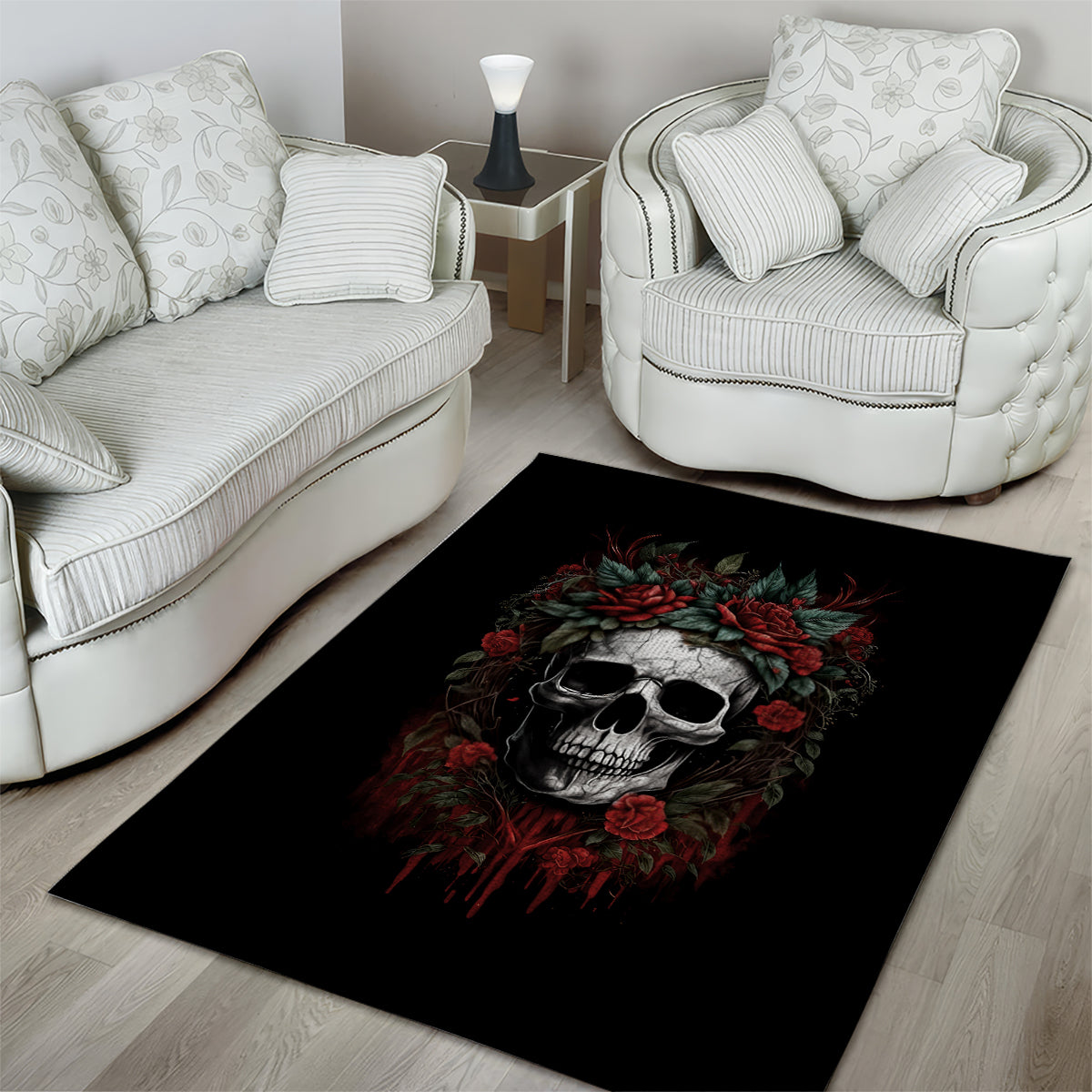 Skull Area Rug Red Rose - Wonder Print Shop