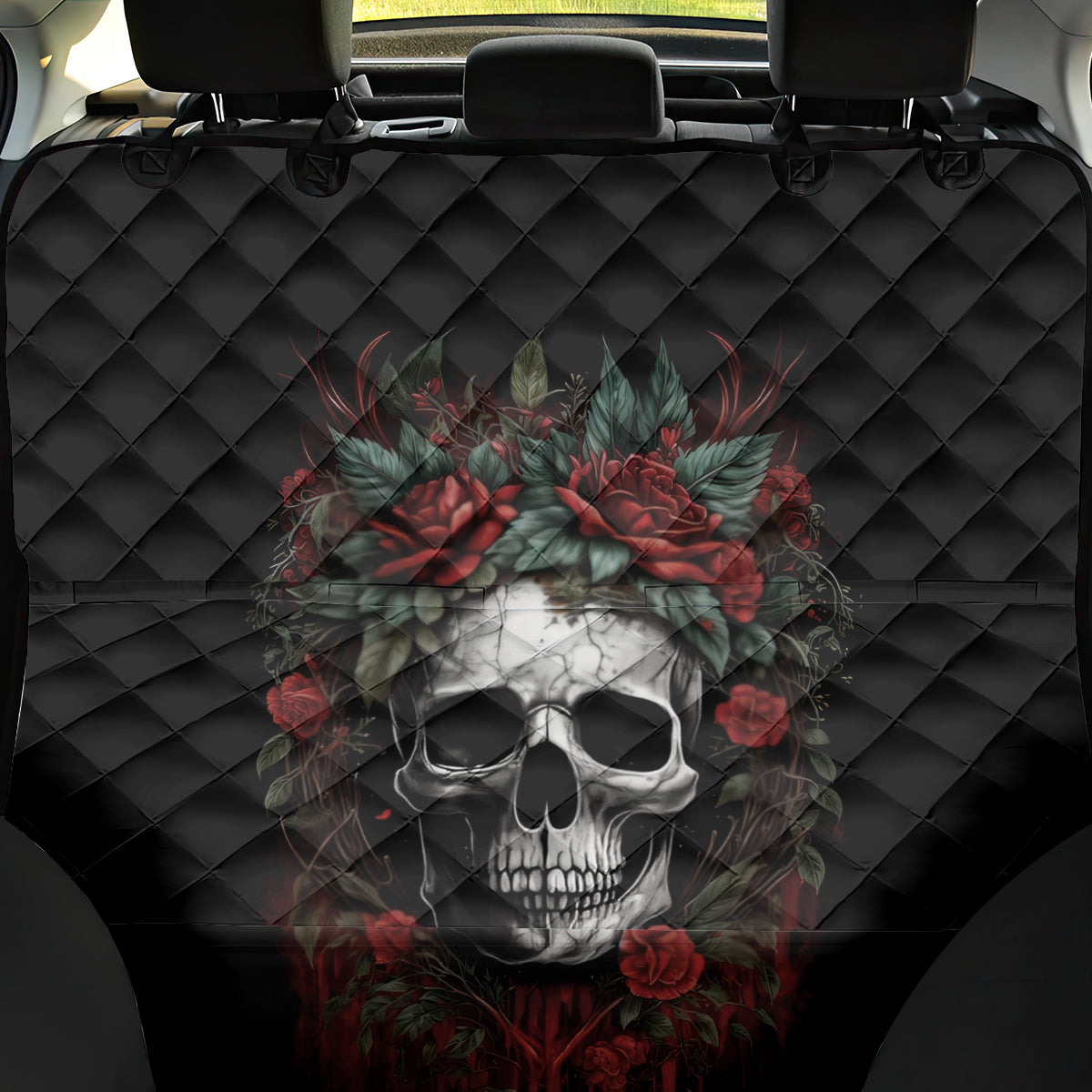 Skull Back Car Seat Cover Red Rose - Wonder Print Shop