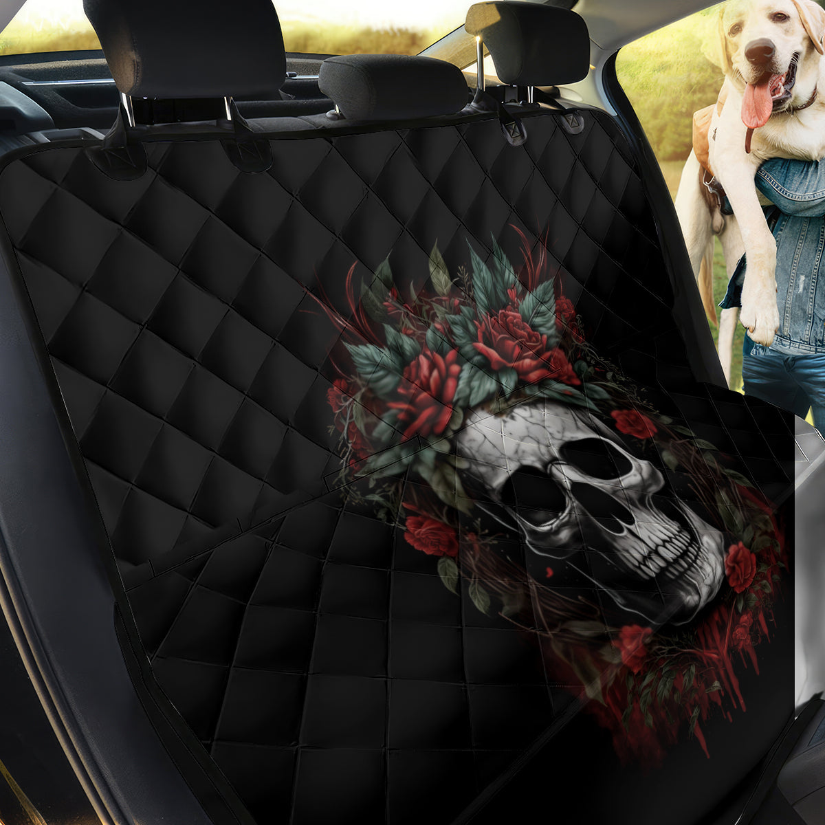 Skull Back Car Seat Cover Red Rose - Wonder Print Shop