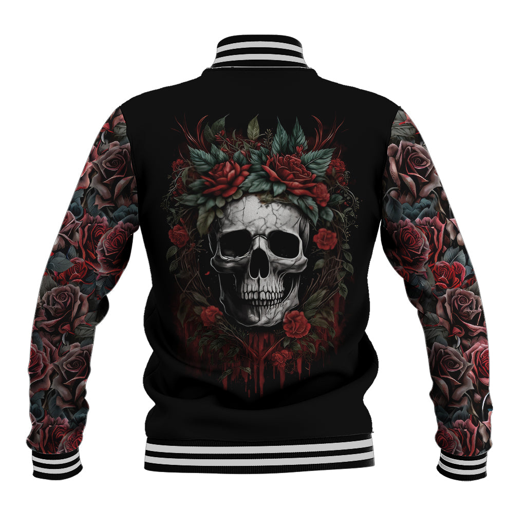 Skull Baseball Jacket Red Rose - Wonder Print Shop