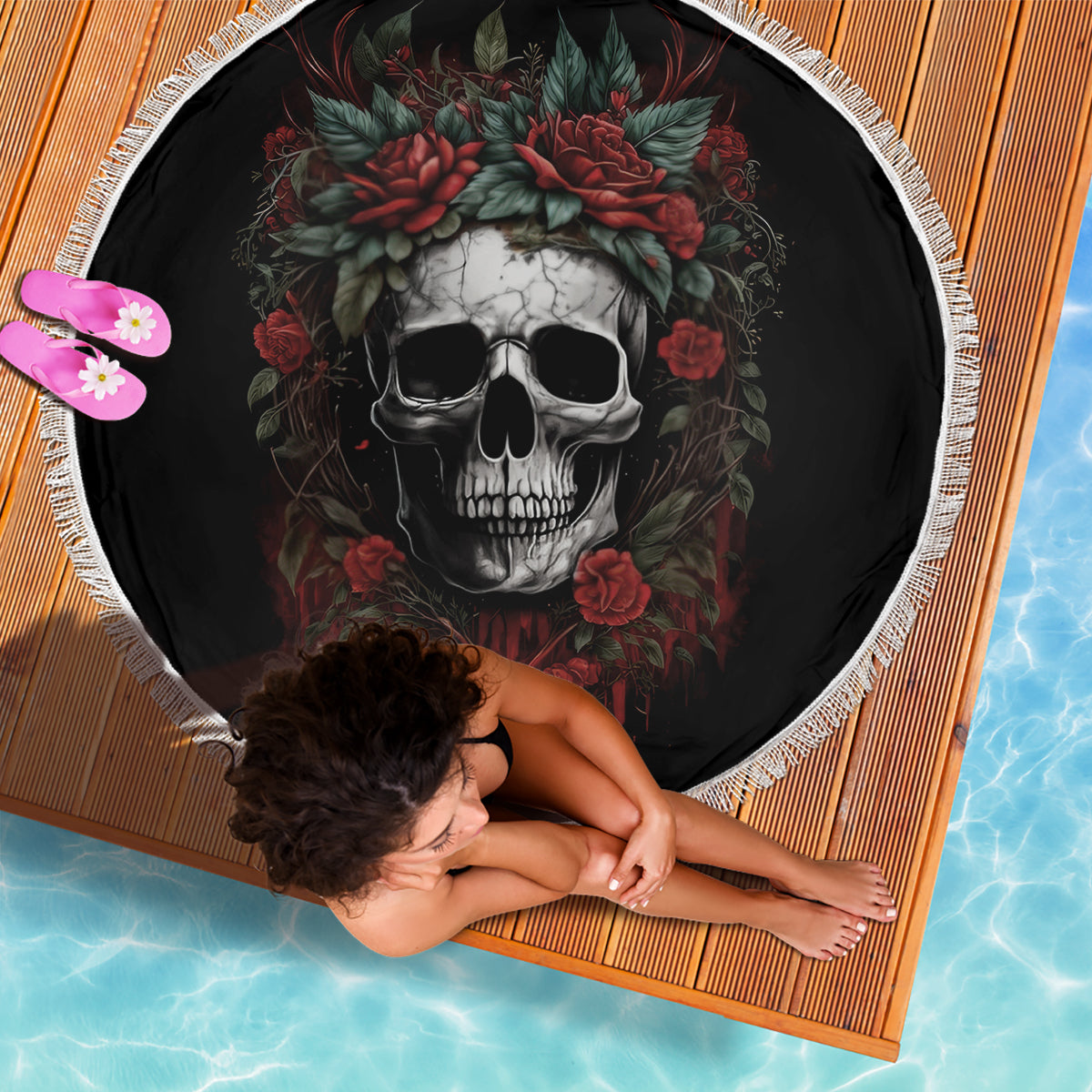 Skull Beach Blanket Red Rose - Wonder Print Shop