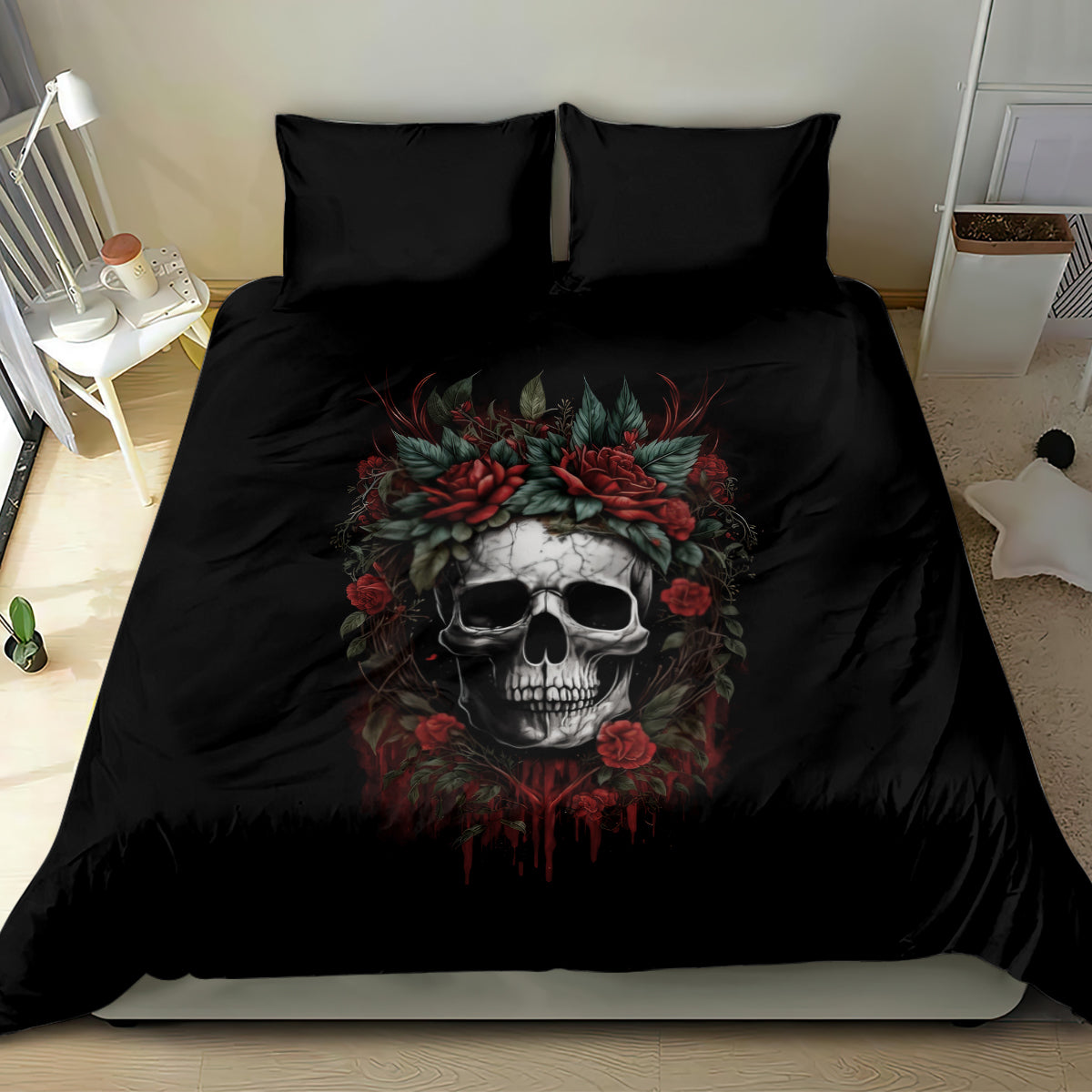 Skull Bedding Set Red Rose - Wonder Print Shop