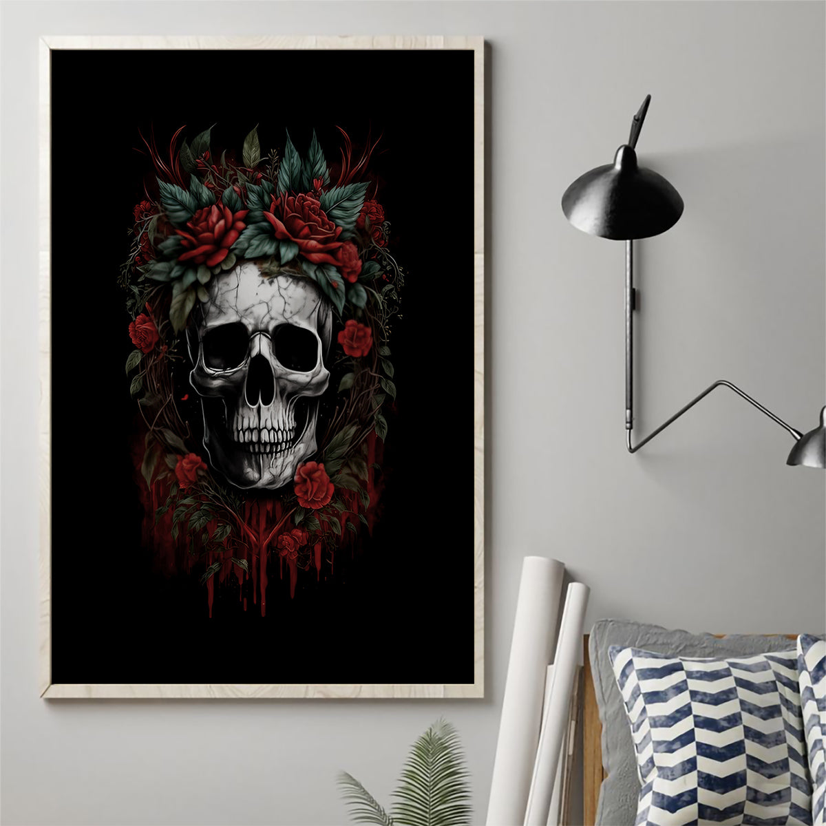 Skull Canvas Wall Art Red Rose - Wonder Print Shop