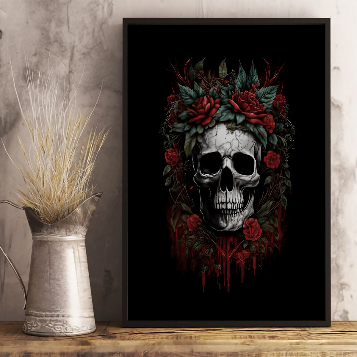 Skull Canvas Wall Art Red Rose - Wonder Print Shop