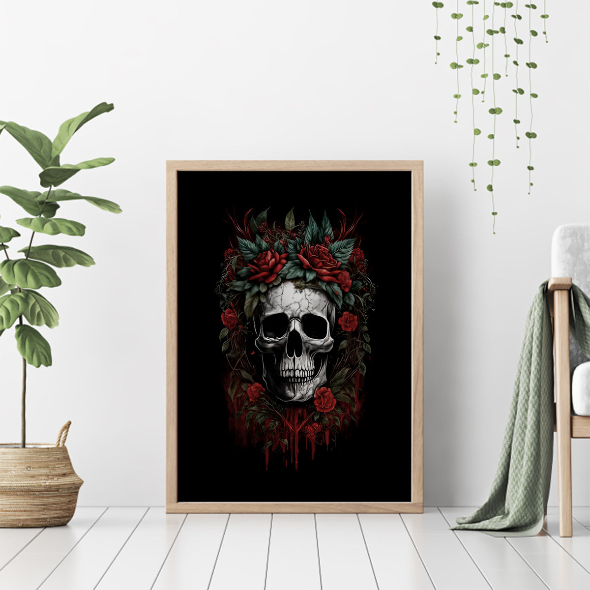 Skull Canvas Wall Art Red Rose - Wonder Print Shop