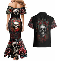 Skull Couples Matching Mermaid Dress And Hawaiian Shirt Red Rose - Wonder Print Shop