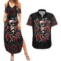 Skull Couples Matching Summer Maxi Dress and Hawaiian Shirt Red Rose - Wonder Print Shop