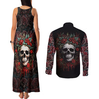 Skull Couples Matching Tank Maxi Dress and Long Sleeve Button Shirts Red Rose - Wonder Print Shop