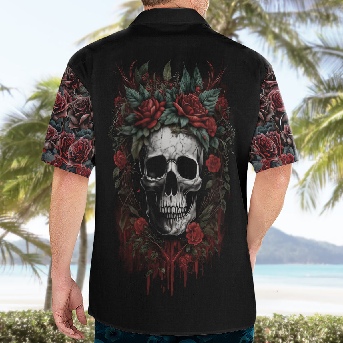 Skull Hawaiian Shirt Red Rose - Wonder Print Shop