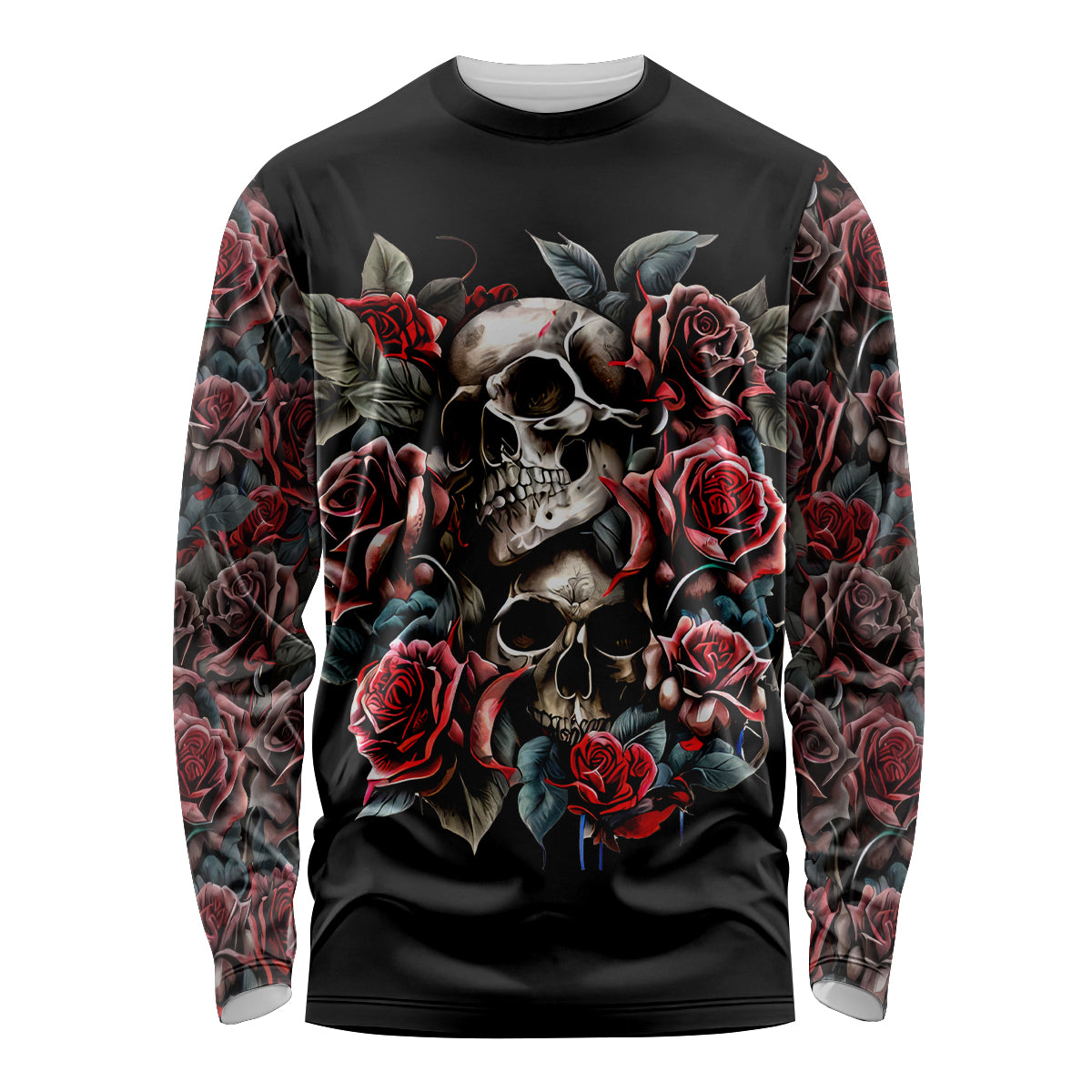 Skull Long Sleeve Shirt Red Rose - Wonder Print Shop