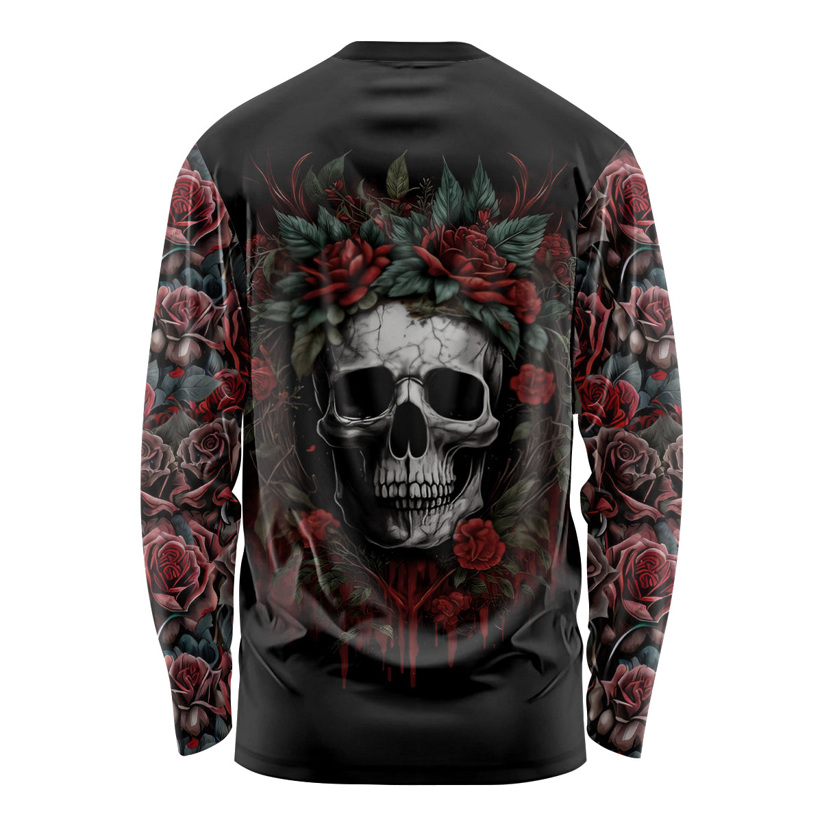 Skull Long Sleeve Shirt Red Rose - Wonder Print Shop