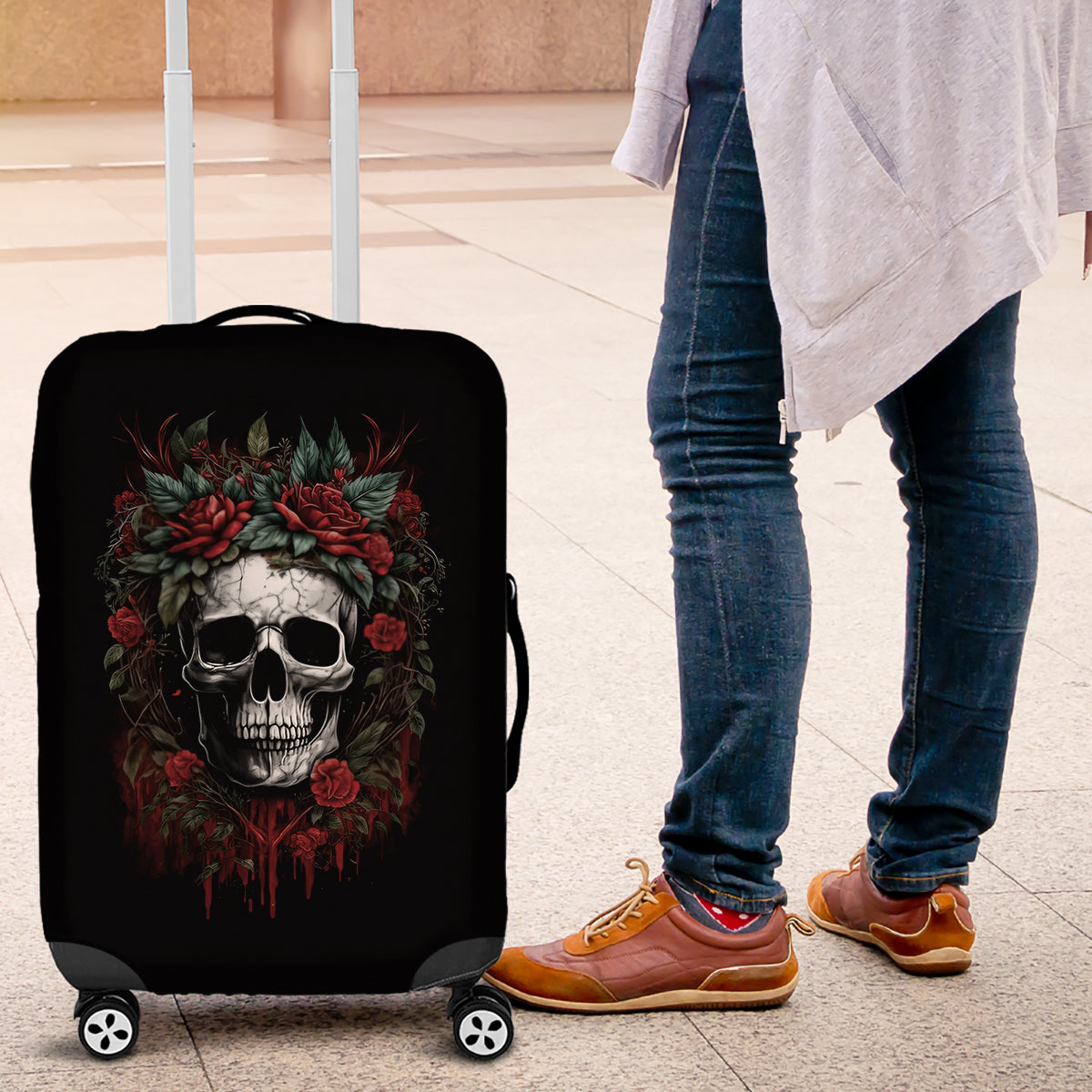 Skull Luggage Cover Red Rose - Wonder Print Shop