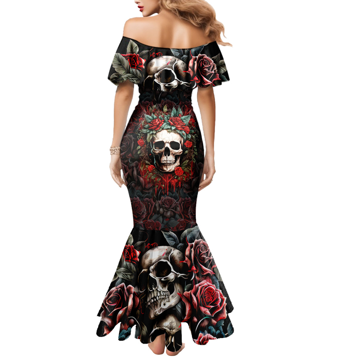 Skull Mermaid Dress Red Rose - Wonder Print Shop