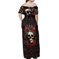 Skull Off Shoulder Maxi Dress Red Rose - Wonder Print Shop