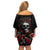 Skull Off Shoulder Short Dress Red Rose - Wonder Print Shop