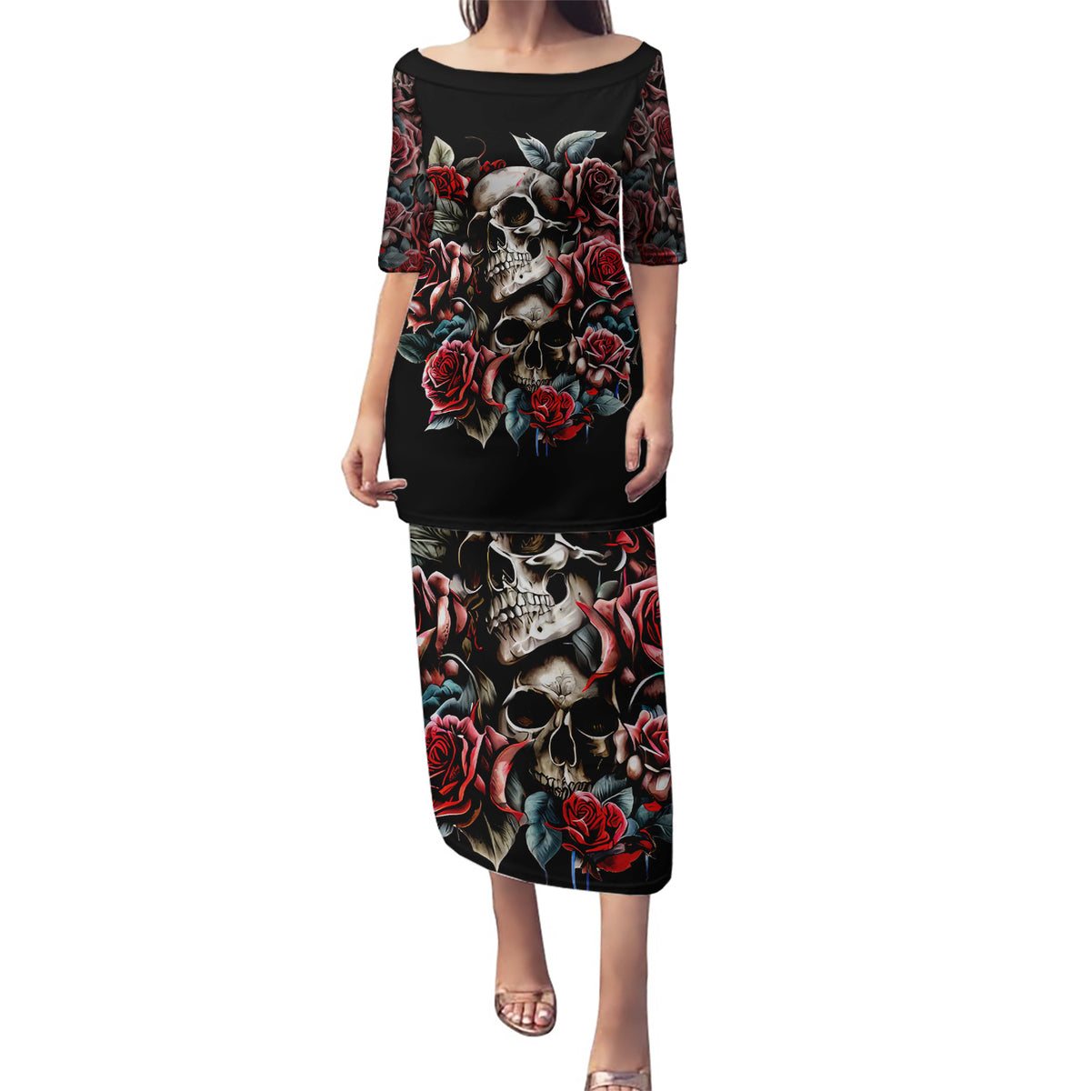 Skull Puletasi Red Rose - Wonder Print Shop