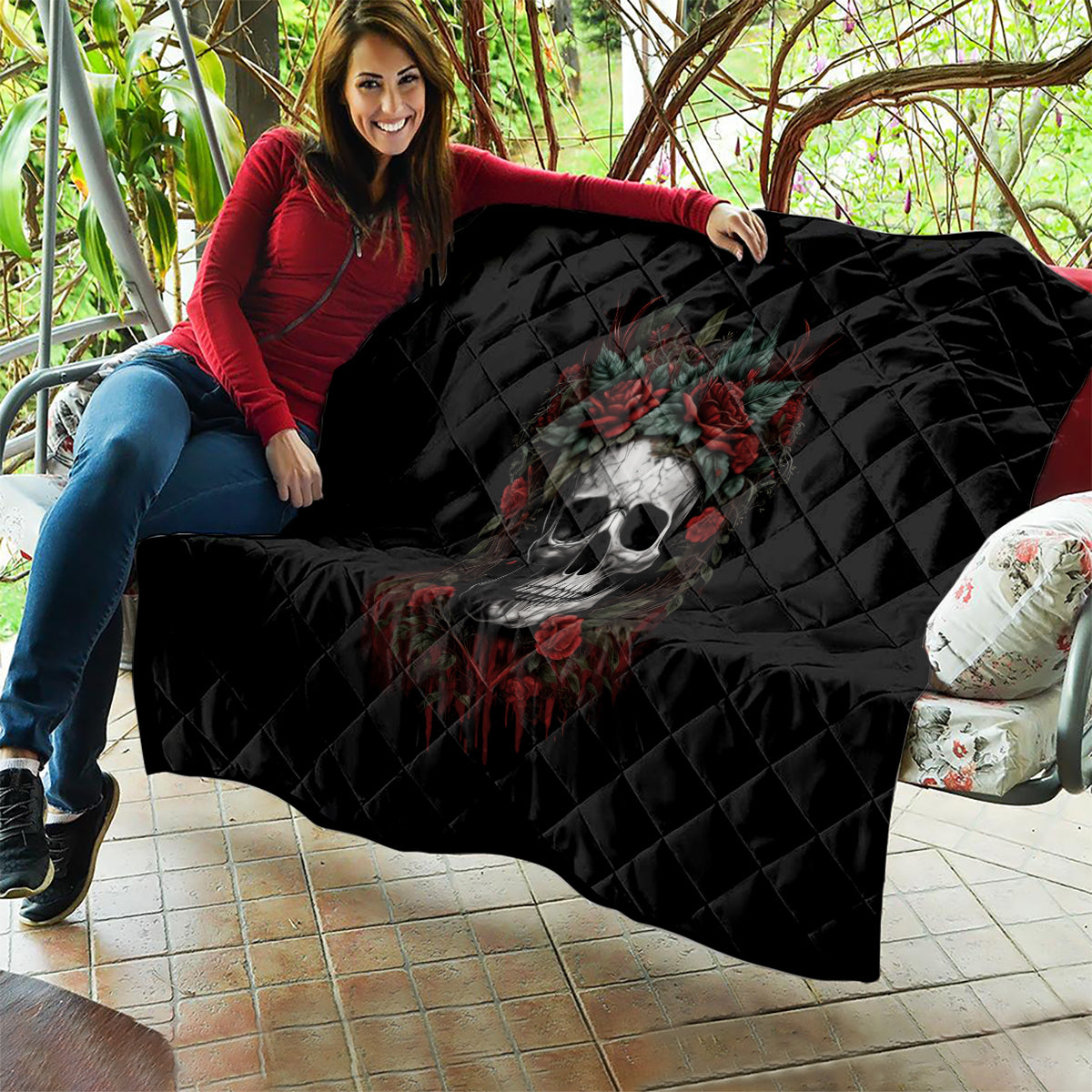Skull Quilt Red Rose - Wonder Print Shop