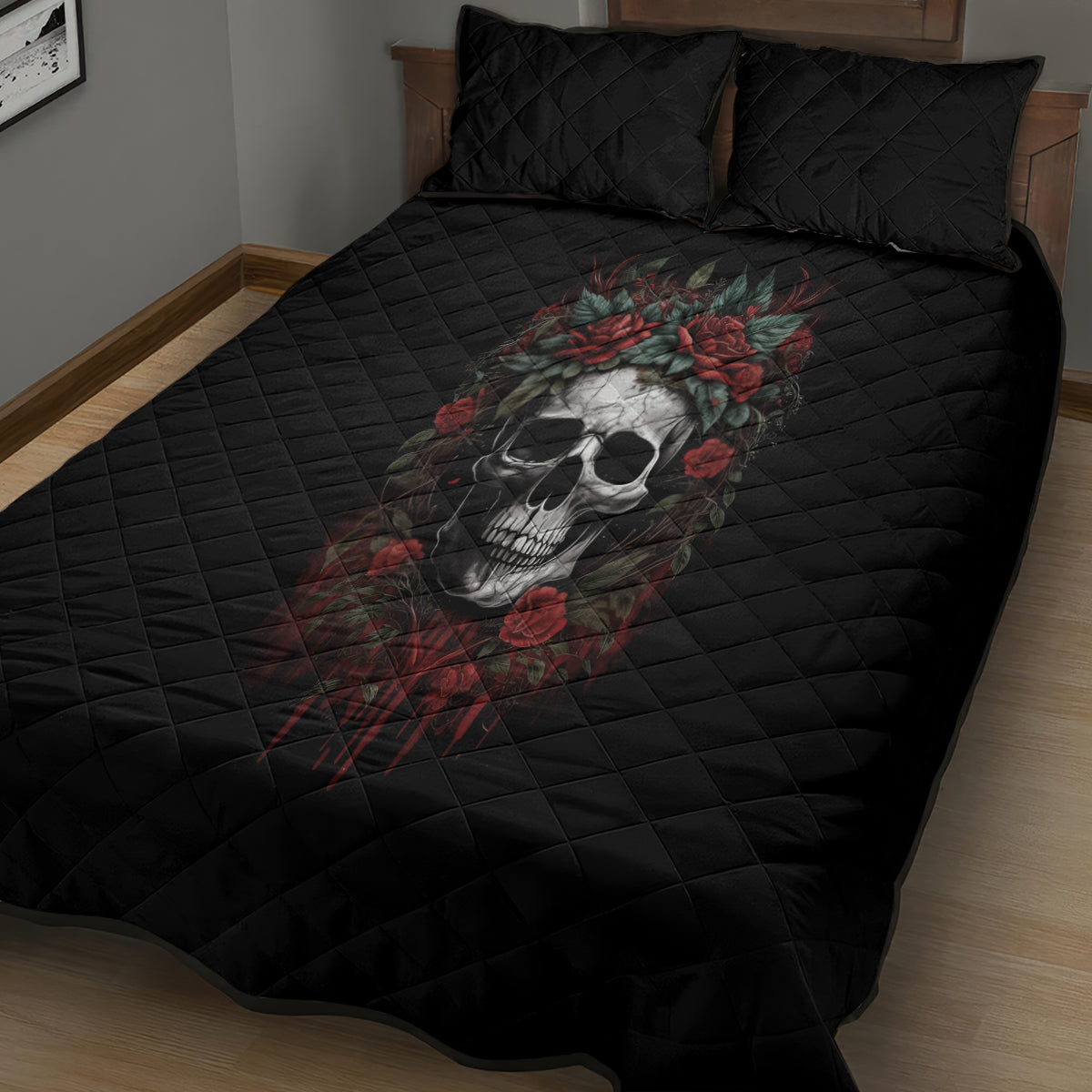 Skull Quilt Bed Set Red Rose - Wonder Print Shop