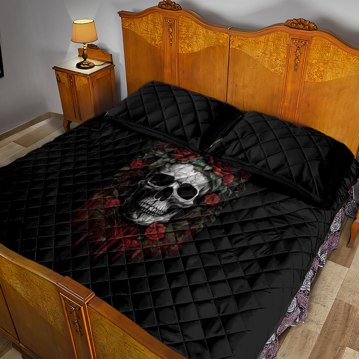 Skull Quilt Bed Set Red Rose - Wonder Print Shop