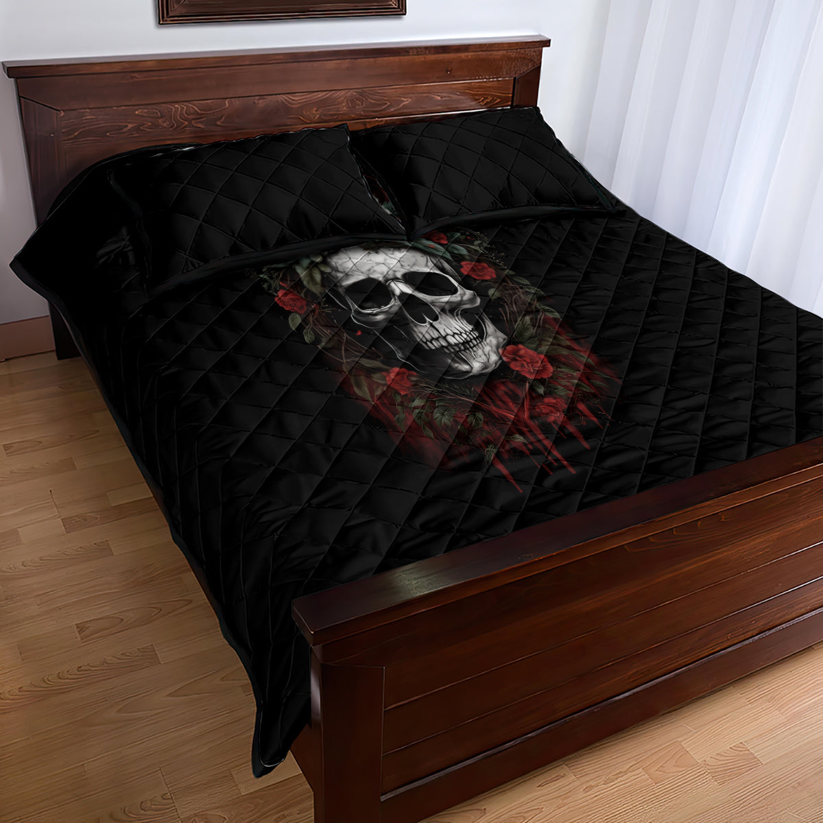 Skull Quilt Bed Set Red Rose - Wonder Print Shop