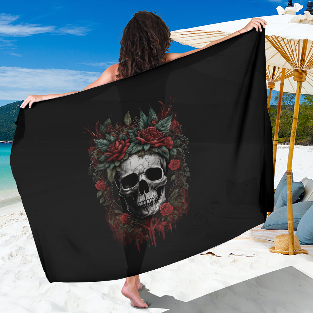 Skull Sarong Red Rose - Wonder Print Shop