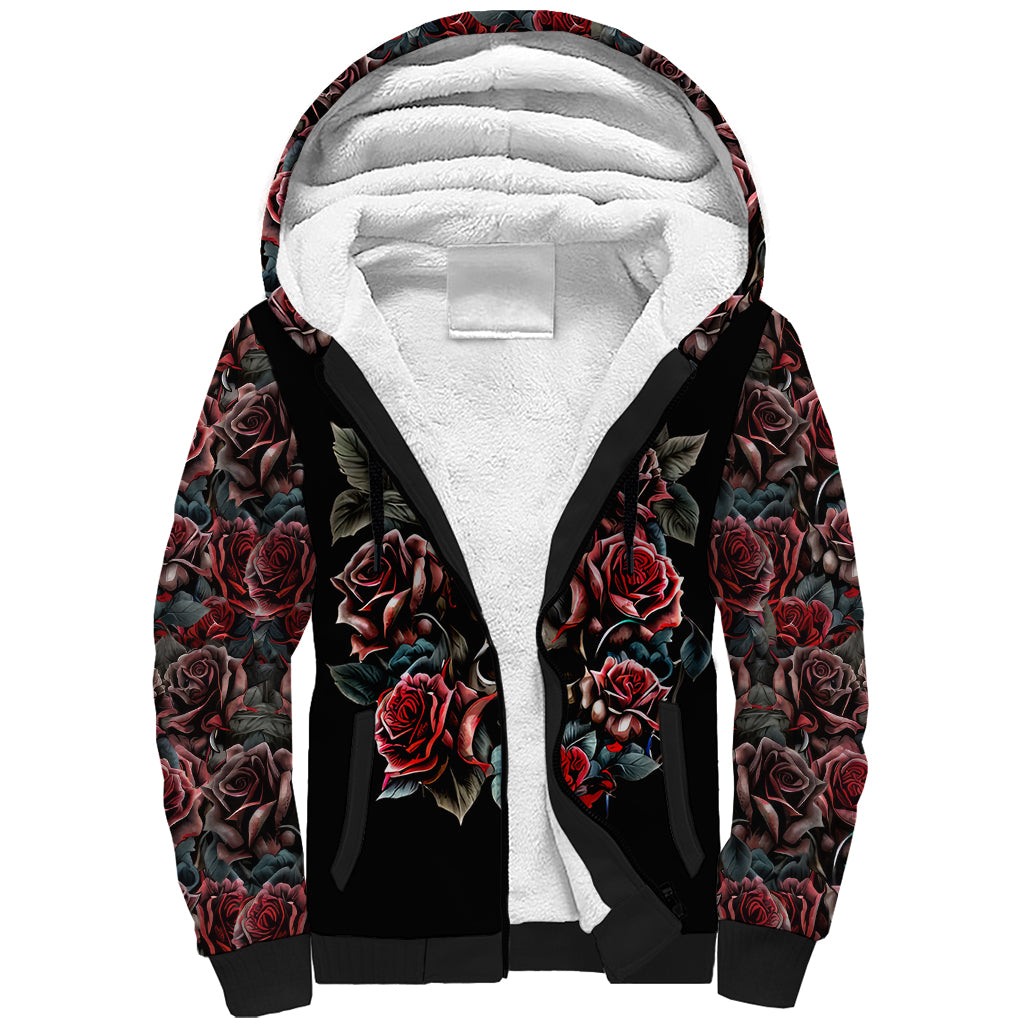 Skull Sherpa Hoodie Red Rose - Wonder Print Shop